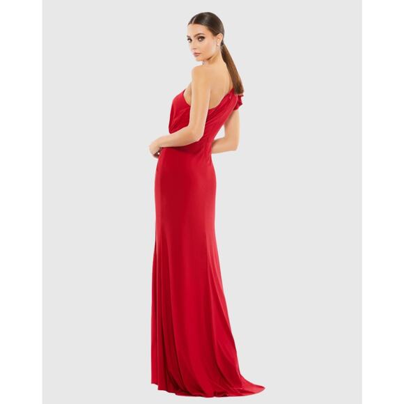NWT IEENA FOR MAC DUGGAL Red Ruffled One Shoulder Draped Gown Sz 10 - Picture 3 of 3